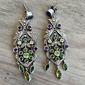 Nicky Butler Sterling Silver Amethyst Peridot Multi-Gemstone Chandelier Earrings